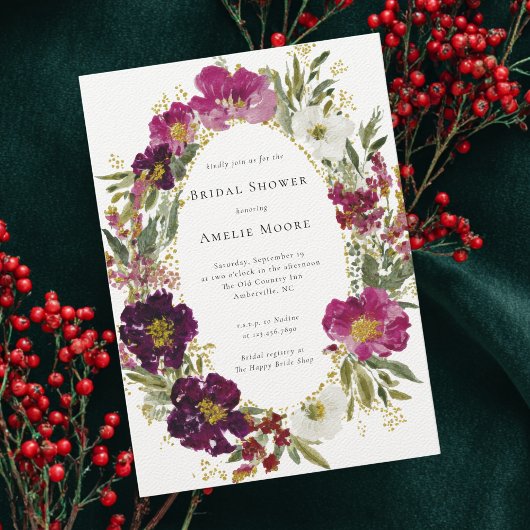 Lila rosa Dunkle Blume Kranz Brautparty Einladung