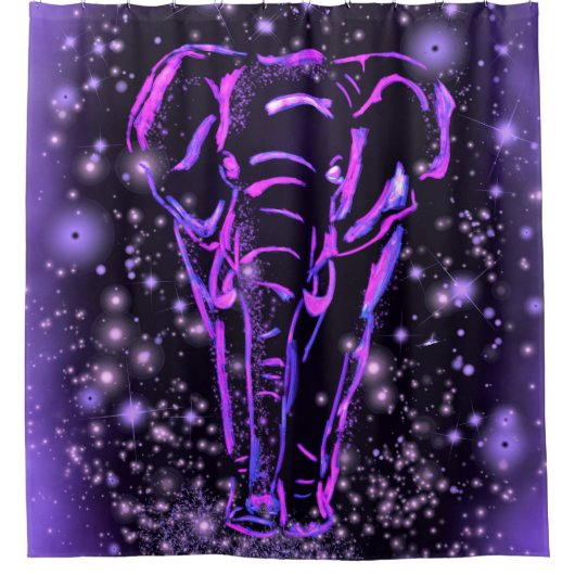 Lila rosa Duschvorhang Elephant Starry Night (Vorderseite)