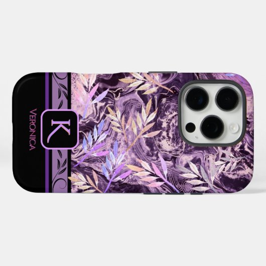 Lila rosa Edelstein Trendy Monogram iPhone Case (Rückseite (Horizontal))