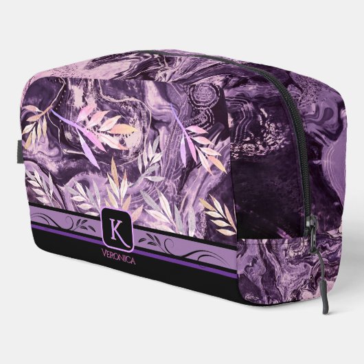 Lila rosa Edelsteine Modernes Monogramm Waschbeutel (Rechte Ecke)