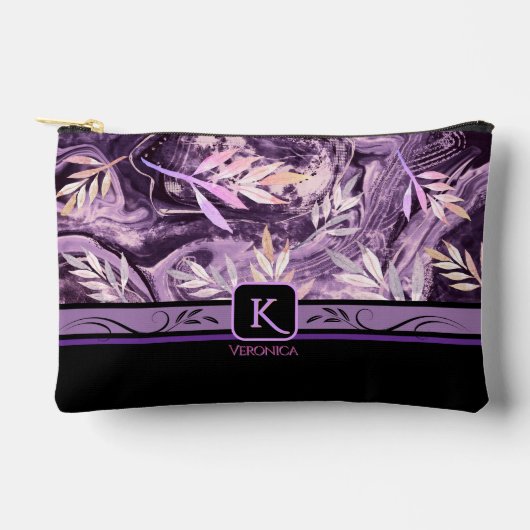 Lila rosa Edelsteine Modernes Monogramm Zubehörtasche (Vorderseite)