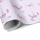 Lila Rosa Einhorn Geburtstag Geschenkpapier (Rolleneckpunkt)