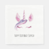 Lila Rosa Einhorn Geburtstag Serviette (Vorderseite)