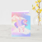 Lila Rosa Einhorn Karte (Gelbe Blume)