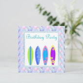 Lila rosa Einhorn Merma Surfboard Einladung neu (Stehend Vorderseite)