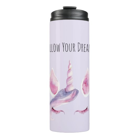 Lila Rosa Einhorn Thermosbecher (Vorderseite)