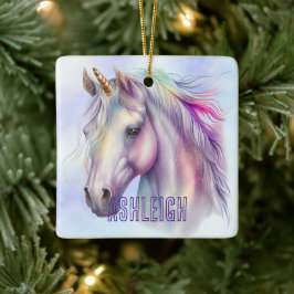 Lila rosa Einhornname Keramikornament