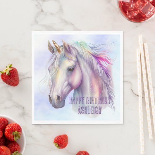 Lila rosa Einhornname Serviette (Beispiel)