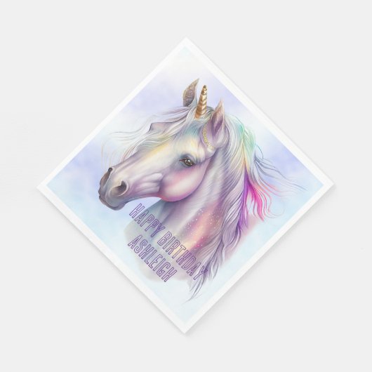 Lila rosa Einhornname Serviette (Ecke)