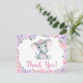 Lila rosa Elefant Danke Rose Girl Postcard Postkarte (Stehend Vorderseite)
