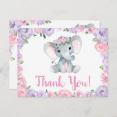 Lila rosa Elefant Danke Rose Girl Postcard Postkarte (Vorne/Hinten)