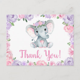 Lila rosa Elefant Danke Rose Girl Postcard Postkarte