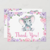 Lila rosa Elefant Danke Rose Girl Postcard Postkarte (Vorne/Hinten)