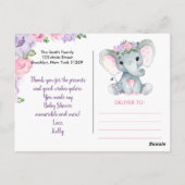 Lila rosa Elefant Danke Rose Girl Postcard Postkarte (Rückseite)