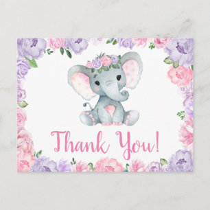 Lila rosa Elefant Danke Rose Girl Postcard Postkarte