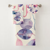 Lila rosa Eukalyptus Wasserfarben-Blätter, Monogra Badhandtuch Set (Insitu)