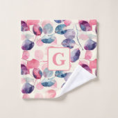 Lila rosa Eukalyptus Wasserfarben-Blätter, Monogra Badhandtuch Set (Waschlappen)