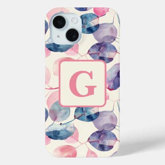 Lila rosa Eukalyptus Wasserfarben-Blätter, Monogra Case-Mate iPhone Hülle (Rückseite)