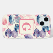 Lila rosa Eukalyptus Wasserfarben-Blätter, Monogra Case-Mate iPhone Hülle (Rückseite (Horizontal))