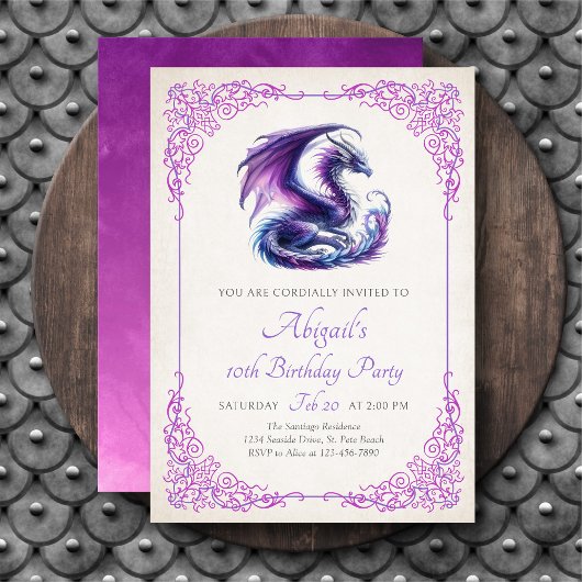 Lila Rosa Fantasy Mädchen-Geburtstag Einladung