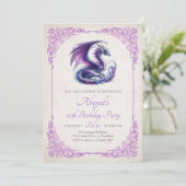 Lila Rosa Fantasy Mädchen-Geburtstag Einladung (Stehend Vorderseite)