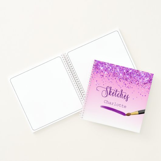 Lila rosa Farbe des Glitzer im Sketchbook Notizblock (Innenseite)
