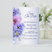 Lila Rosa Flieder Stiefmütterchen Florale Rustikal Save The Date (Stehend Vorderseite)