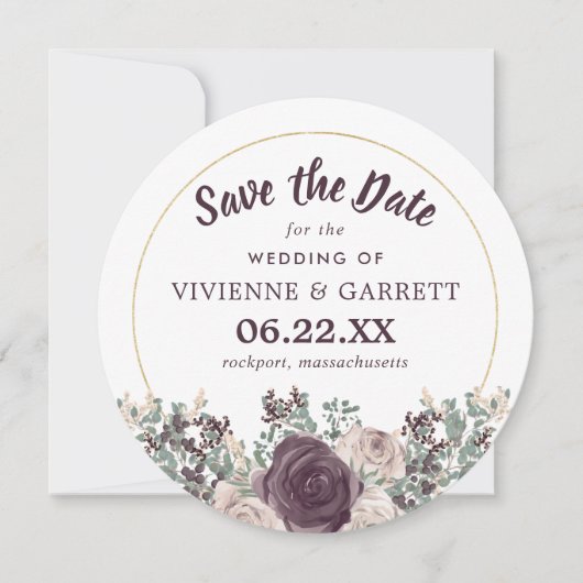 Lila-Rosa-Flora-Hochzeit Save the Date Einladung (Vorderseite)