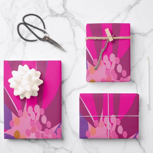 Lila rosa Floral Geschenkpapier Set (Vorderseite)