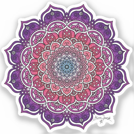 Lila-rosa Floral Mandala Aufkleber (Vorderseite)