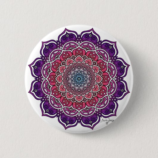 Lila-rosa Floral Mandala Button (Vorderseite)