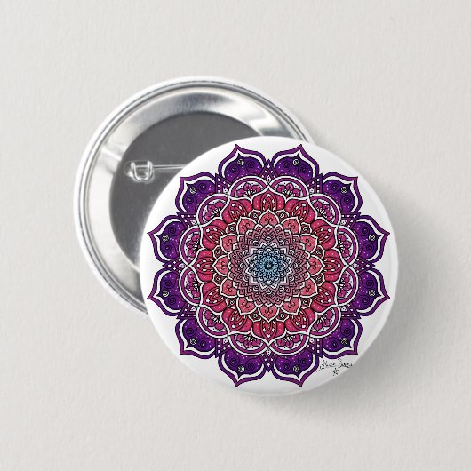 Lila-rosa Floral Mandala Button (Vorne & Hinten)
