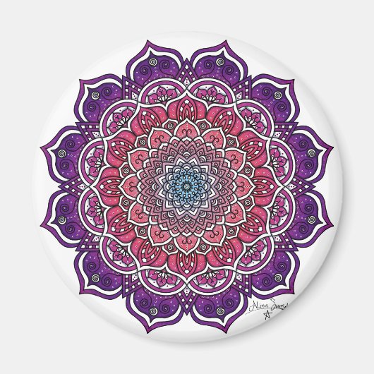Lila-rosa Floral Mandala Magnet (Vorne)