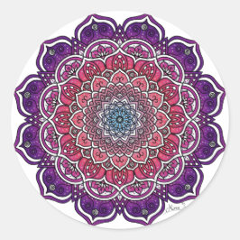 Lila-rosa Floral Mandala Runder Aufkleber