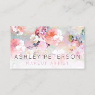 Lila-rosa-florale Aquarell-Typografie Visitenkarte