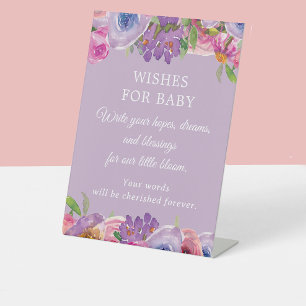 Lila Rosa Florale Babyshower-Wünsche fürs Baby Sockelschild