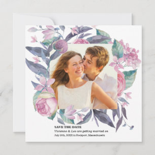 Lila Rosa Florale Fotografie Save-the-Date-Karte Save The Date