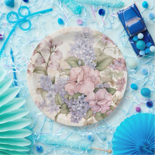 Lila rosa, florale Papierplatte Pappteller (Party)