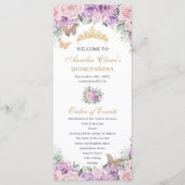 Lila-rosa-florale Quinceñera-Orden Programm (Vorderseite)