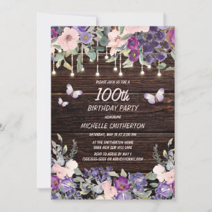 Lila Rosa Floraler Schmetterling Rustikaler 100. G Einladung