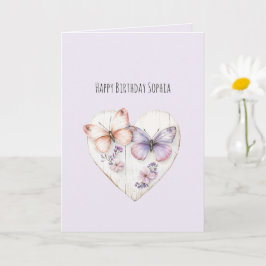 Lila Rosa Florales Herz Schmetterlinge Geburtstag Karte