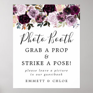 Lila Rosa Florales Hochzeits-Foto-Stand-Schild Poster