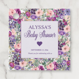 Lila Rosa Florales Kleines Mädchen Baby Shower Geschenkanhänger