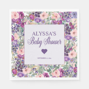 Lila Rosa Florales Kleines Mädchen Baby Shower Serviette