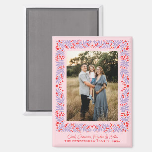 Lila Rosa Folk Art Blumenrahmen und Text Magnet
