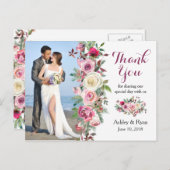 Lila Rosa Foto Hochzeit Danke Postkarte (Vorne/Hinten)
