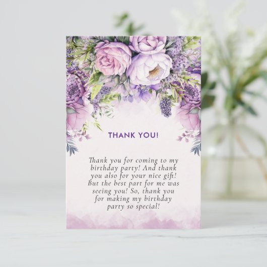 Lila & Rosa Garden Blume Girl Dankeskarte (Stehend Vorderseite)