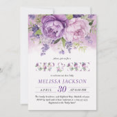 Lila & rosa Garden Blume Girl Sip and see Einladung (Vorderseite)