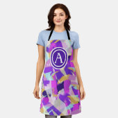 Lila rosa Gelb Blau Modernes Abstraktes Monogramm Schürze (Getragen)