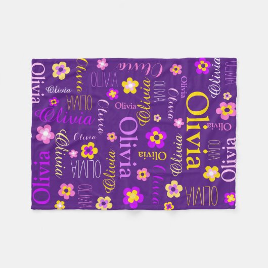 Lila Rosa-Gelbe-Girls heißen Olivia-Blume Fleecedecke (Vorderseite (Horizontal))